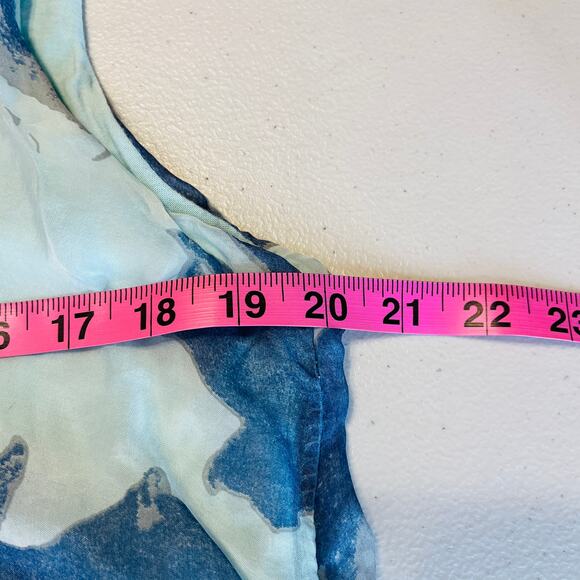 M Made in Italy Teal Floral Silk Flowy Sleeveless Lined Lightweight Tank Top L - Picture 7 of 8